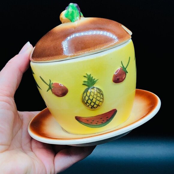 Kitsch Mr. Yummy Jelly Jam Jar Anthropomorphic Condiment Container Japan - Picture 12 of 14